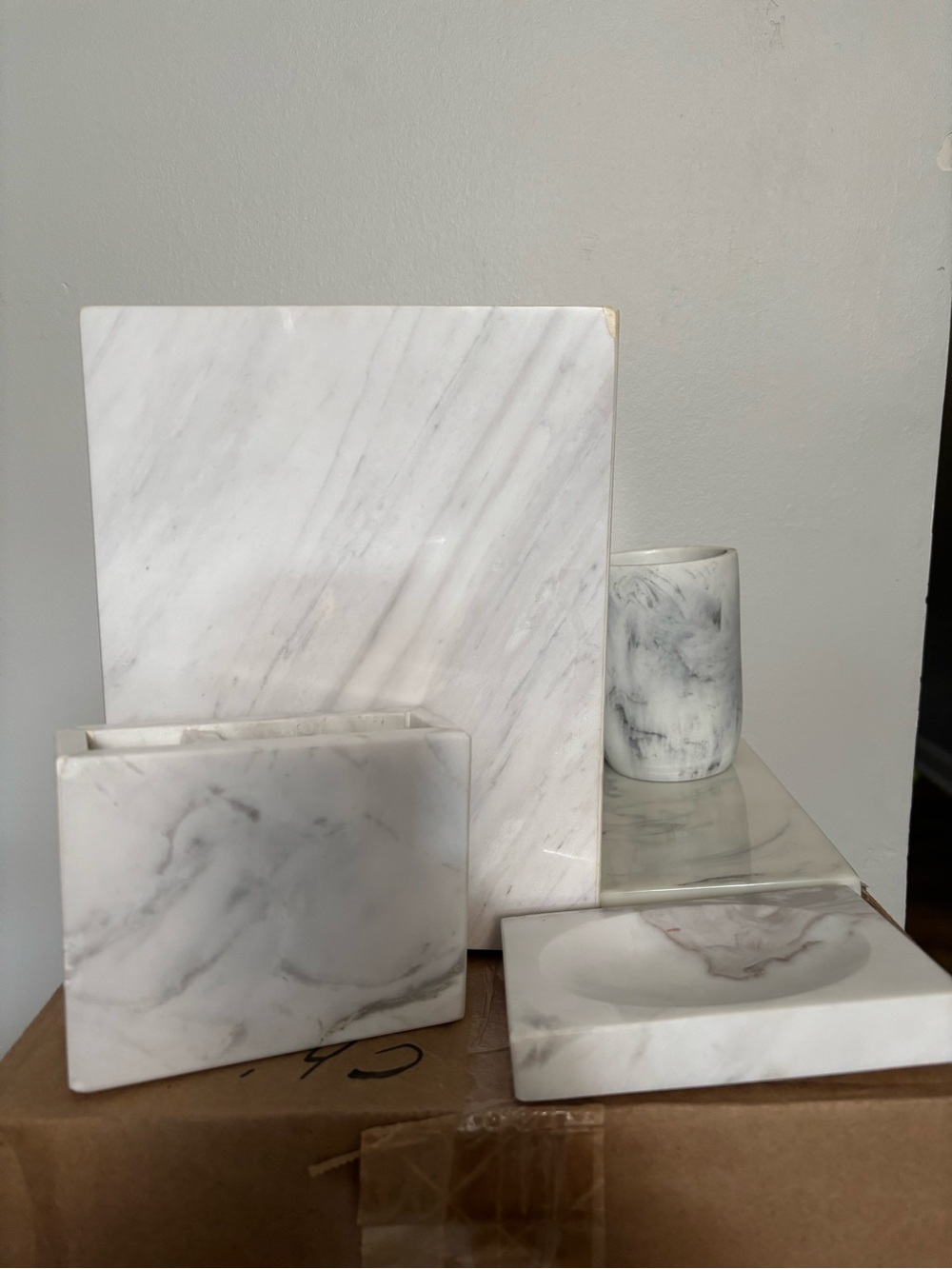 Premium White Marble Bathroom Accessory Set - Elegant Home Bath Collection
